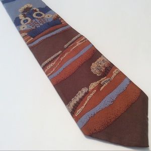 Courchevel brown blue landscape silk tie